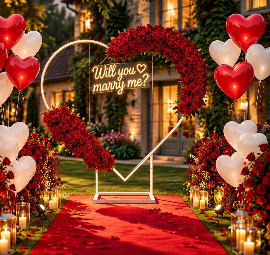 Romantic rose arch and candle setup