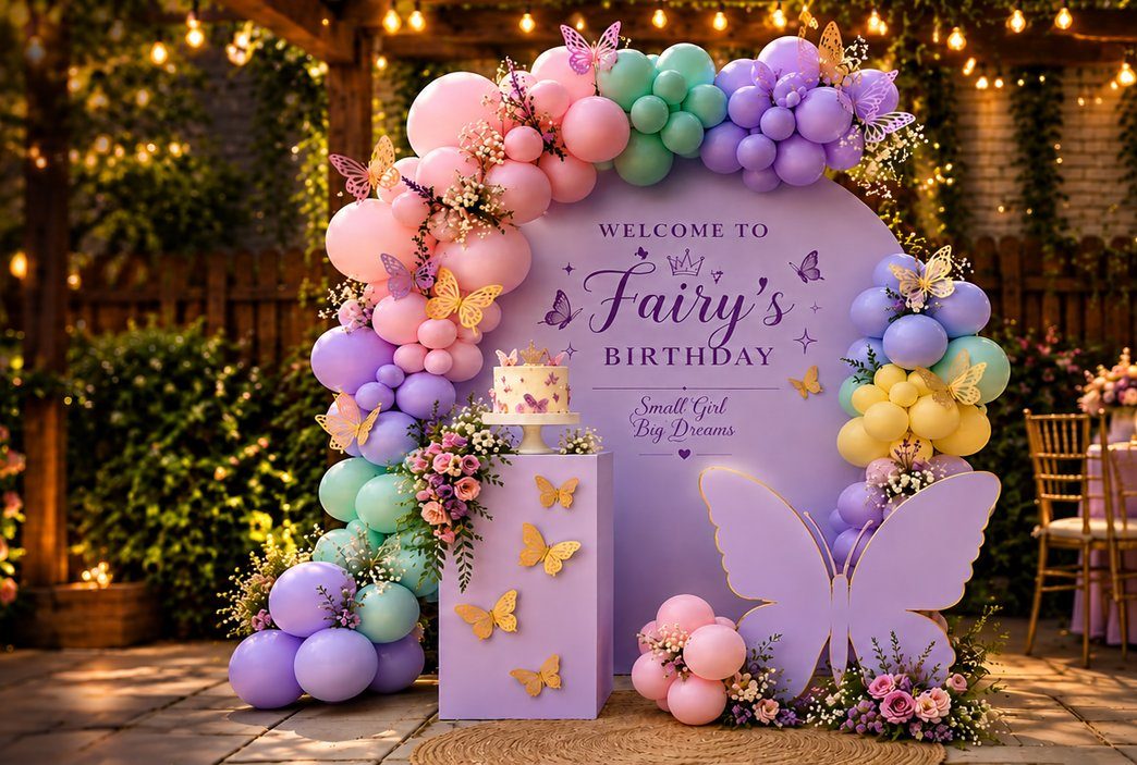 Kids celebration decor with balloon arch