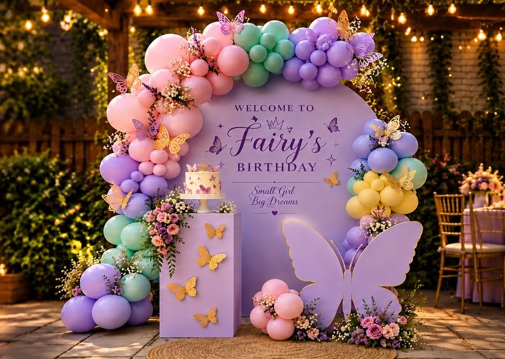 Floral garden theme backdrop for a baby shower