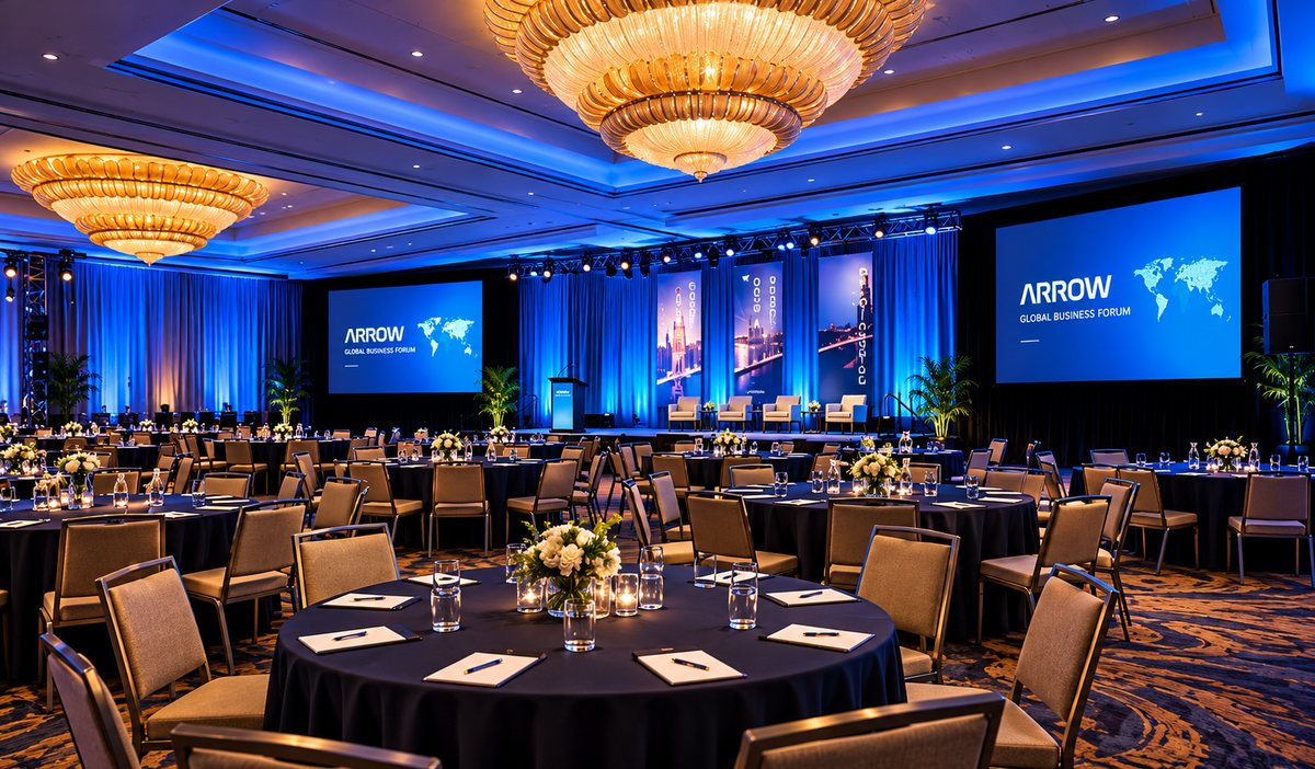 Corporate event hall set up for a function