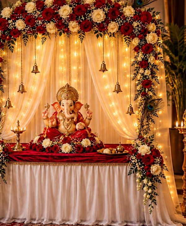 Dussehra decor: festive floral backdrop