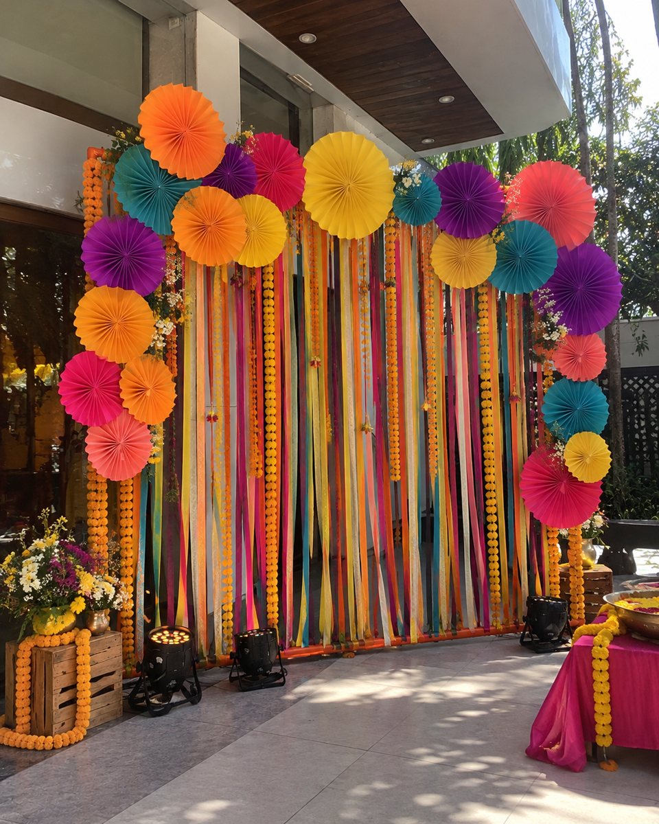 Colourful themed photo wall